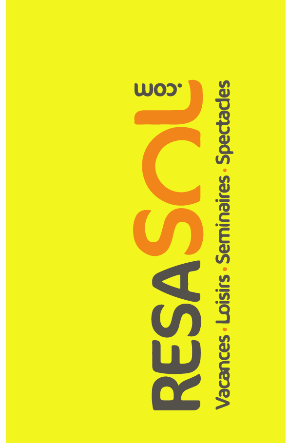 Serviette de plage Logo de RESA, sur fond jaune avec le texte "Vacances - Loisirs - Séminaires - Spectacles".